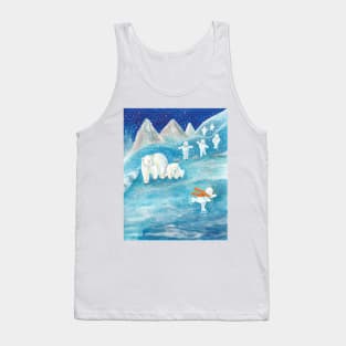 Snowmen and Polar Bears with Winter Landscape on a Snowy Day Illustration Tank Top